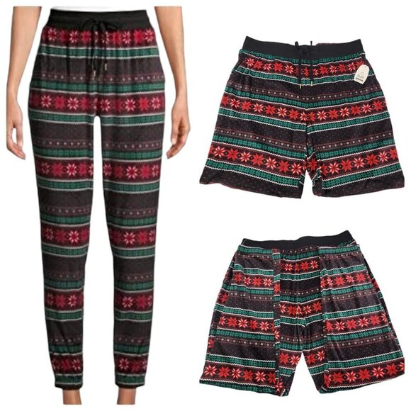 Secret Treasures Black Poinsettia Print Loungewear Joggers - Size Large NWT - Picture 1 of 14